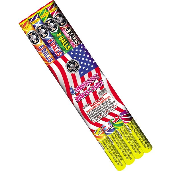 LARGE 8 BALL ASSORTED ROMAN CANDLE FIREWORK