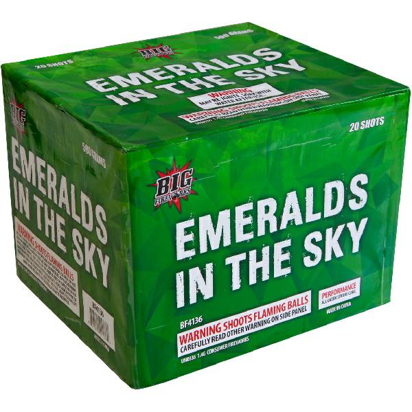 EMERALDS IN THE SKY 20 Shot - 500 Gram All green Strobe cake